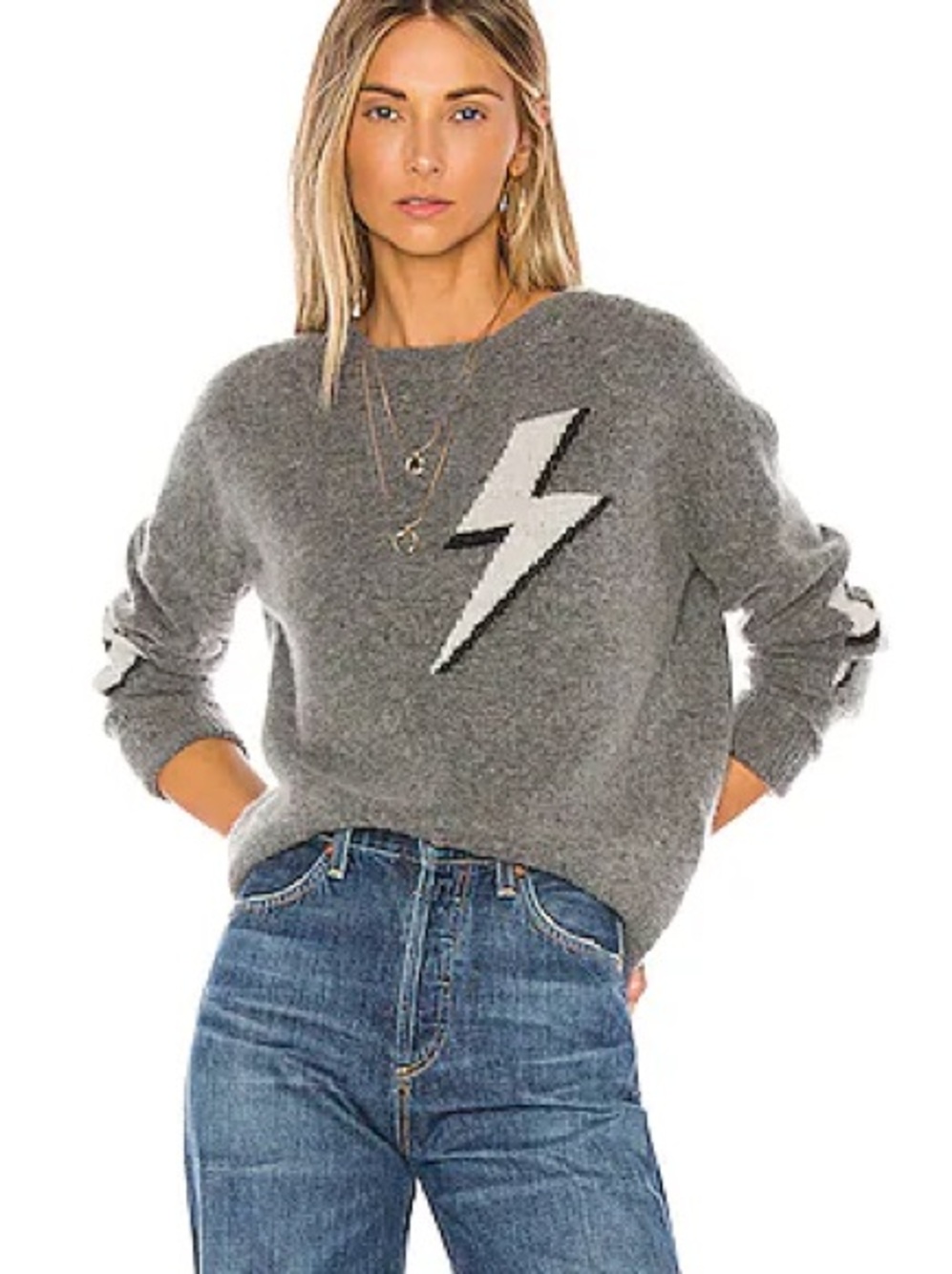 Rails Virgo Merino Wool Cashmere Blend Lightning Bolt Sweater Grey M